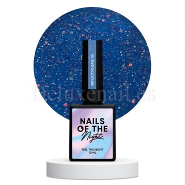 Reflective Base 05 NAILSOFTHENIGHT, base decorativa, azul claro con micro brillo reflectante holográfico, 10 ml