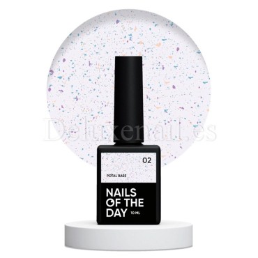 Potal Base 02 NAILSOFTHEDAY, base decorativa, azul lechoso con trozos de foil multicolor, 10 ml