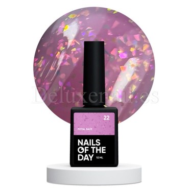 Potal Base 22 NAILSOFTHEDAY, base decorativa, rosa con trozos de foil holográfico, 10 ml