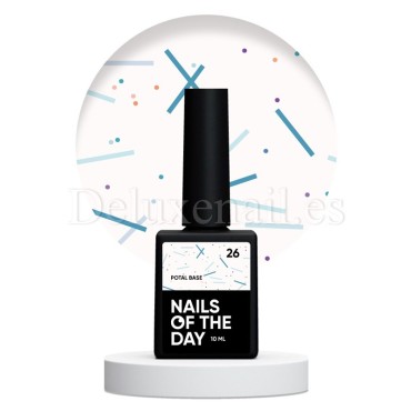Potal Base 26 NAILSOFTHEDAY, base decorativa, beige lechoso con decoración mix neón, 10 ml