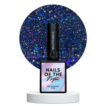 Reflective Base 02 NAILSOFTHENIGHT, base decorativa, azul con micro brillo reflectante azul y turquesa, 10 ml