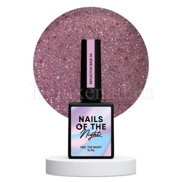 Reflective Base 06 NAILSOFTHENIGHT, base decorativa, rosa apagado con micro brillo reflectante, 10 ml