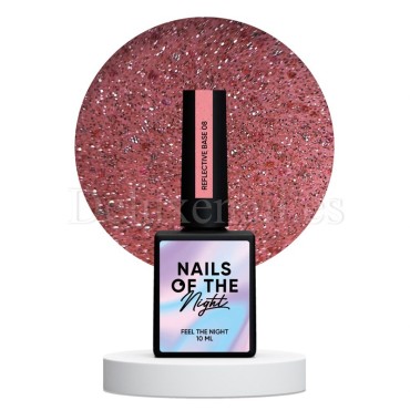 Reflective Base 08 NAILSOFTHENIGHT, base decorativa, melocotón con micro brillo reflectante, 10 ml