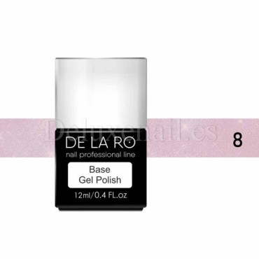 Base New France Shimmer 08 DE LA RO, base camuflaje, rosa con micro brillo, 12 ml