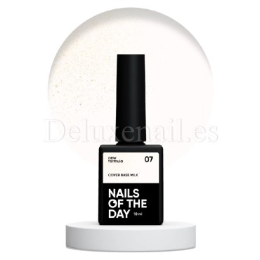 Cover Base Milk Shimmer 07 NAILSOFTHEDAY, base camuflaje, blanco lechoso con micro brillo dorado, 10 ml