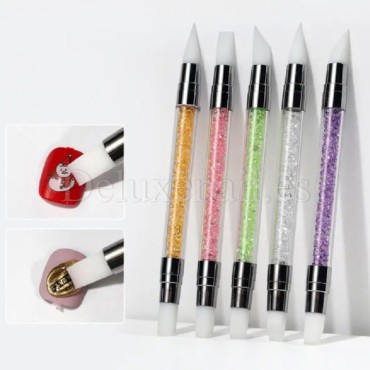 Kit de 5 pinceles dobles de silicona para decoración de uñas