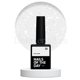Potal Base 33 NAILSOFTHEDAY, base decorativa, transparente con micro brillo reflectante y trozos de foil blanco, 10 ml