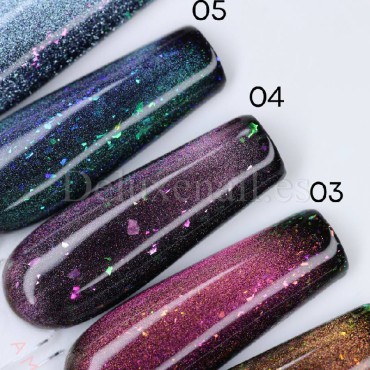 EsMystery Cat 04 DE LA RO, esmalte permanente ojo de gato con trozos de foil multicolor, rosa, 10 ml