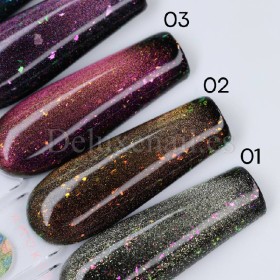 Mystery Cat 05 DE LA RO, esmalte permanente ojo de gato con trozos de foil multicolor, morado, 10 ml