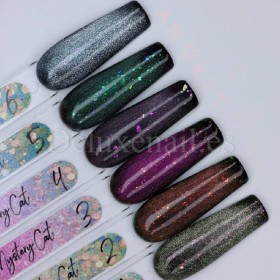 Mystery Cat 05 DE LA RO, esmalte permanente ojo de gato con trozos de foil multicolor, morado, 10 ml