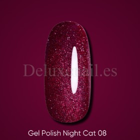 Gel Polish Night Cat 08 DARK, esmalte reflectante rojo frambuesa, 6 ml