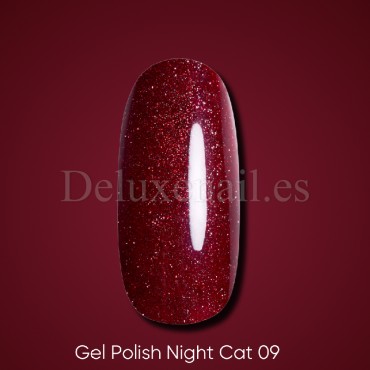 Gel Polish Night Cat 09 DARK, esmalte reflectante rojo, 6 ml