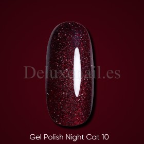 Gel Polish Night Cat 10 DARK, esmalte reflectante rojo oscuro, 6 ml