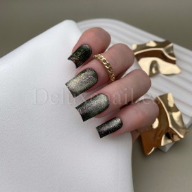 Mystery Cat 01 DE LA RO, esmalte permanente ojo de gato con trozos de foil multicolor, oro blanco, 10 ml