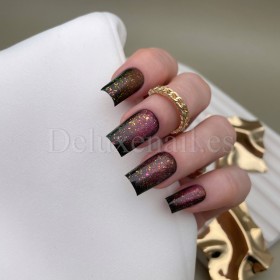 Mystery Cat 03 DE LA RO, esmalte permanente ojo de gato con trozos de foil multicolor, dorado, 10 ml