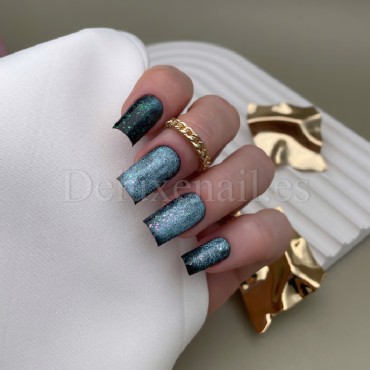 Mystery Cat 06 DE LA RO, esmalte permanente ojo de gato con trozos de foil multicolor, azul, 10 ml