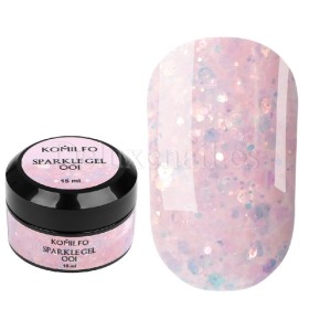 Sparkle Gel 01 Komilfo, Gel constructor rosa translúcido con hexágonos brillantes, 15 gr