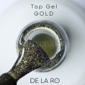 Top Gold DE LA RO, Top sin pegajosidad transparente con micro brillo dorado, 15 ml