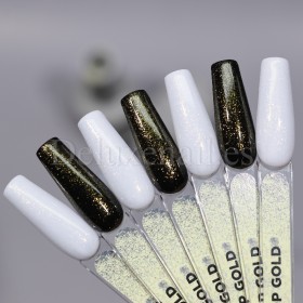 Top Gold DE LA RO, Top sin pegajosidad transparente con micro brillo dorado, 15 ml