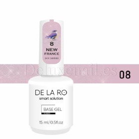 Base New France Shimmer 08 DE LA RO, base camuflaje, rosa con micro brillo, 15 ml