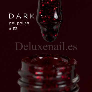 Gel Polish 112 DARK, esmalte semipermanente granate oscuro con purpurina roja, 6 ml