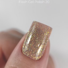 Gel Polish Flash 20 DARK, esmalte reflectante dorado, 10 ml