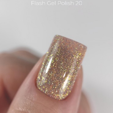 Gel Polish Flash 20 DARK, esmalte reflectante dorado, 10 ml