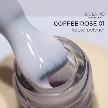 Liquid Polygel Coffee Rose 01 DE LA RO, polygel líquido de color blanco lechoso, 15 ml