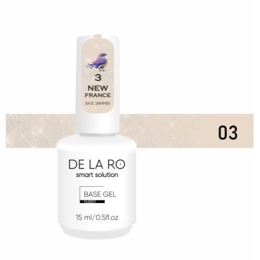 Base New France Shimmer 03 DE LA RO, base camuflaje, arena con micro brillo, 15 ml