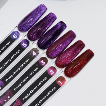 Frosty Cherry Cat´s eye 02 DE LA RO, esmalte permanente ojo de gato frambuesa oscura, 12 ml