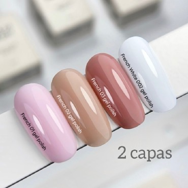 Colección French NAILSOFTHEDAY, 4 esmaltes semipermanentes para francesa perfecta - 3 tonos nude y 1 blanco intenso