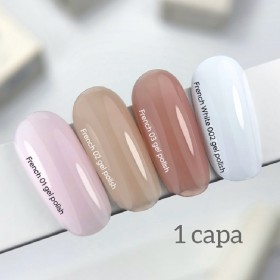 Colección French NAILSOFTHEDAY, 4 esmaltes semipermanentes para francesa perfecta - 3 tonos nude y 1 blanco intenso