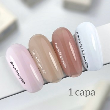 Colección French NAILSOFTHEDAY, 4 esmaltes semipermanentes para francesa perfecta - 3 tonos nude y 1 blanco intenso