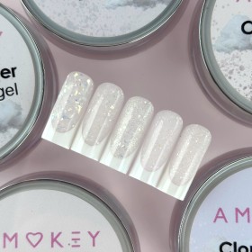 Cloud Dancer 04 Amokey DE LA RO, gel constructor de color blanco lechoso traslúcido con efectos brillantes, 15 ml