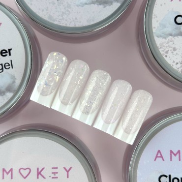 Cloud Dancer 04 Amokey DE LA RO, gel constructor de color blanco lechoso traslúcido con efectos brillantes, 15 ml