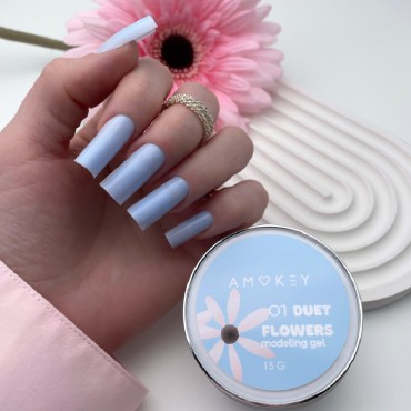 Duet Flowers Gel 01 Amokey DE LA RO, gel constructor de color azul cielo, 15 ml