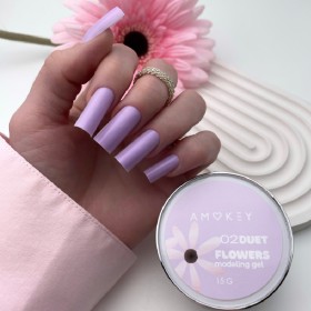 Duet Flowers Gel 02 Amokey DE LA RO, gel constructor de color lila, 15 ml