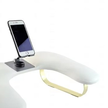 Reposabrazos Mariposa con soporte para móvil, blanco moteado, patas doradas, 1 un