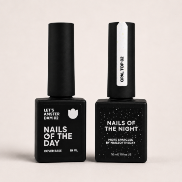 KIT NAILSOFTHEDAY Base natural Let’s Amsterdam - blanco leche + 1 Top Opal 02 - blanco leche con micro brillo opal