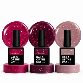 Colección Malbec Base Potal NAILSOFTHEDAY, 3 bases decorativas, 10 ml
