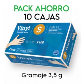 PACK AHORRO - 10 cajas de Guantes de vinilo sin polvo Rubberex G.Touch 4,5 g, talla S, transparente, 1.000 uds (0,08 €/por serv)
