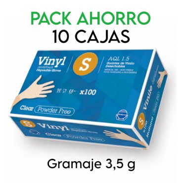 PACK AHORRO - 10 cajas de Guantes de vinilo sin polvo Rubberex G.Touch 4,5 g, talla S, transparente, 1.000 uds (0,08 €/por serv)