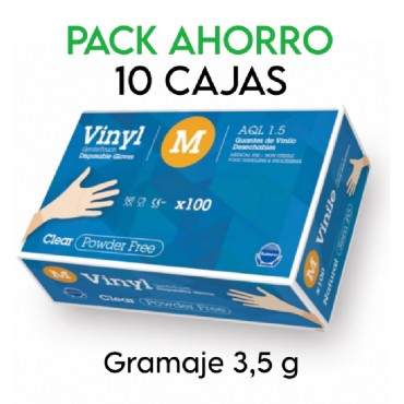 PACK AHORRO - 10 cajas de Guantes de vinilo sin polvo Rubberex G.Touch 4,5 g, talla M, transparente, 1.000 uds (0,08 €/por serv)