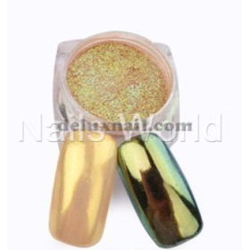 Mirror Chrome Powder NAILS WORLD-173 camaleón verde/dorado