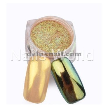 Mirror Chrome Powder NAILS WORLD-173 camaleón verde/dorado