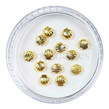 Decoración Metálica, Conchas del mar (pequeñas), Dorado, 3 mm., 10 un.